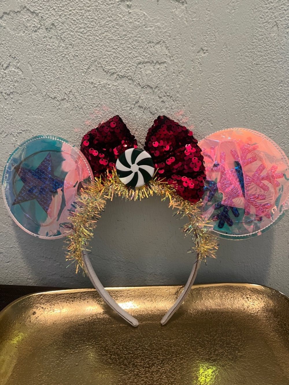 #1876* Light Up /Sequin Bow Candy-Inspired Mouse Ears Headband - Pink, Teal, Red